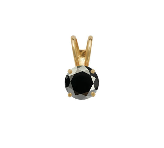 14K Gold GRA Certified D-VVS1 Round Black Moissanite Pendant