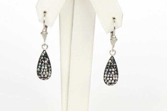 .925 Sterling Silver Sparkle Leverback Dangle Earrings Genuine Czech Crystals