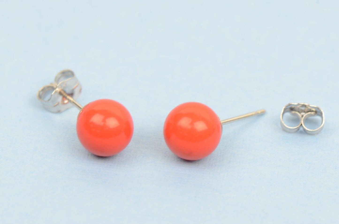 Sterling Silver 925 Red Round Coral Stud Earrings 4-10mm