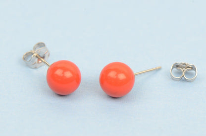 Sterling Silver 925 Red Round Coral Stud Earrings 4-10mm