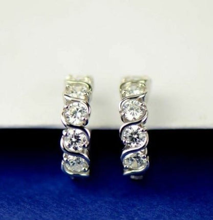 Sterling Silver 925 Fancy Huggie Hoop CZ Earrings