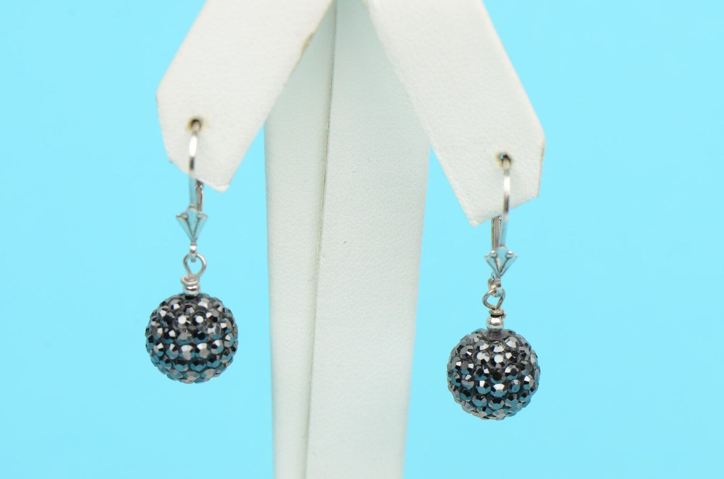 .925 Sterling Silver Sparkle Leverback Dangle Earrings w/Genuine Czech Crystals