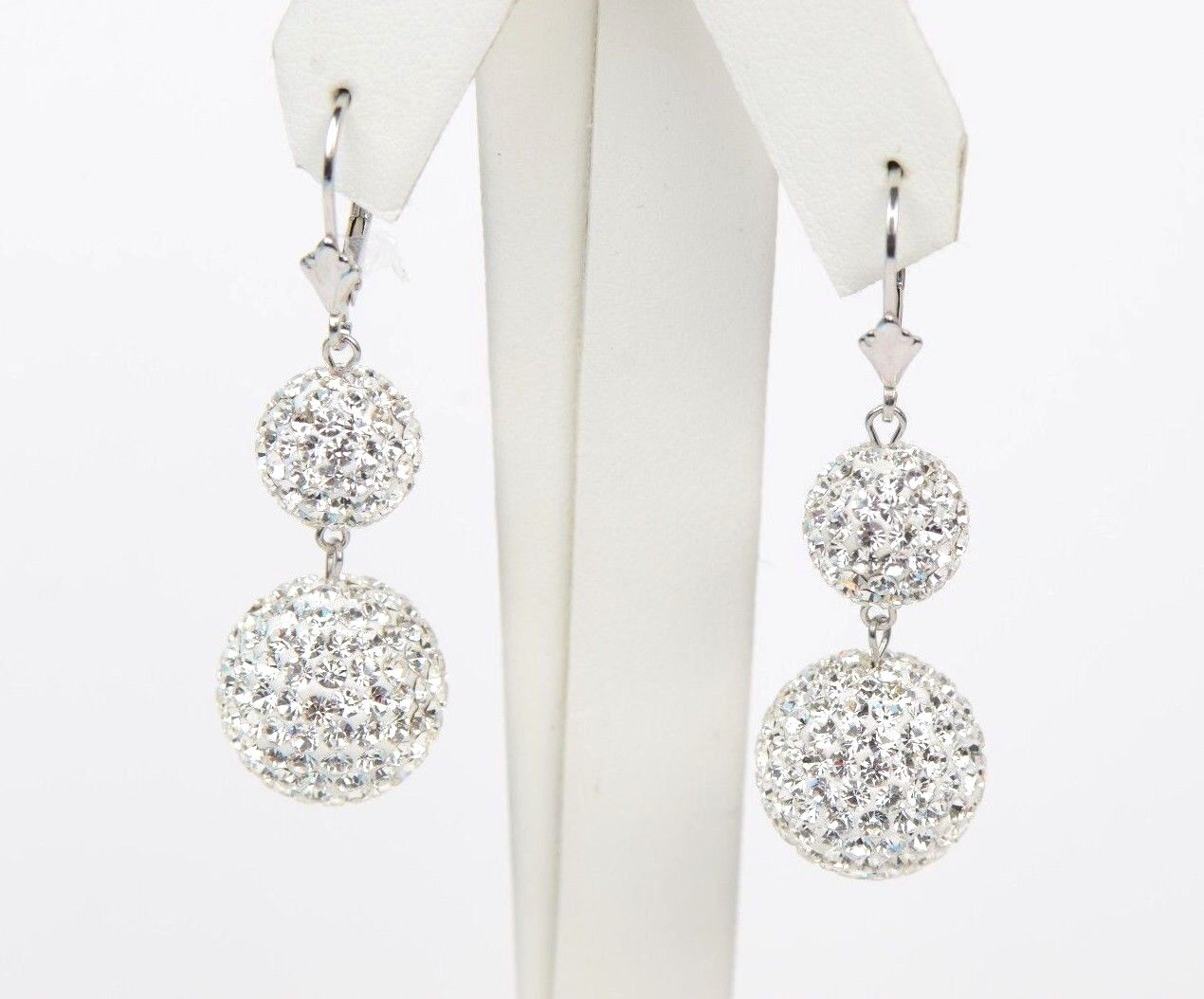 .925 Sterling Silver Sparkle Leverback Dangle Earrings w/Genuine Czech Crystals