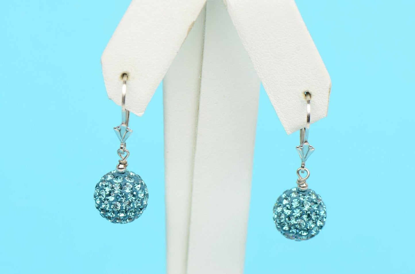 .925 Sterling Silver Sparkle Leverback Dangle Earrings w/Genuine Czech Crystals