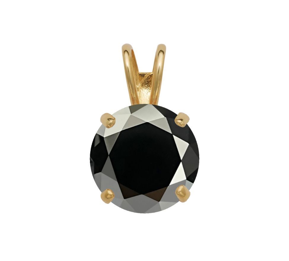 14K Gold GRA Certified D-VVS1 Round Black Moissanite Pendant