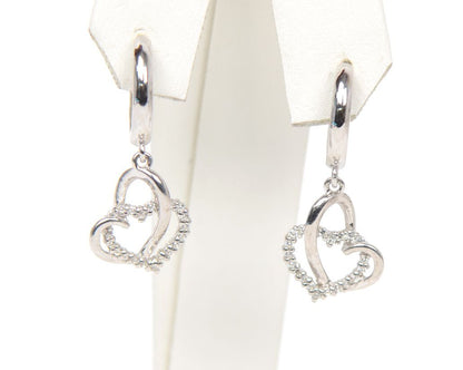 .925 Sterling Silver Huggie Dangle Heart Shape Earrings