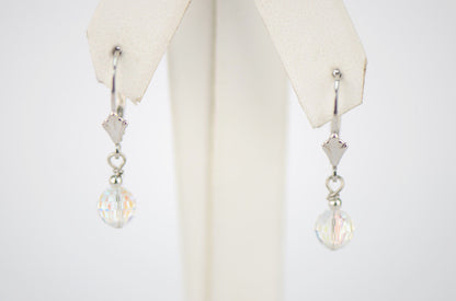 Sterling Silver Earrings 6-12mm Crystal Aurore Boreale Drop Dangle