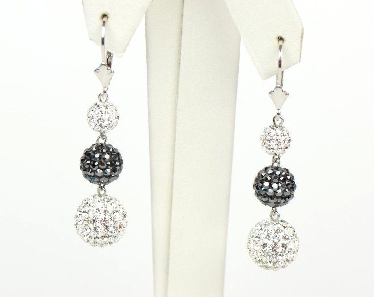 .925 Sterling Silver Sparkle Leverback Dangle Earrings w/Genuine Czech Crystals