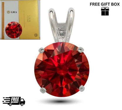 14K Gold GRA Certified D-VVS1 Round Garnet Moissanite Pendant