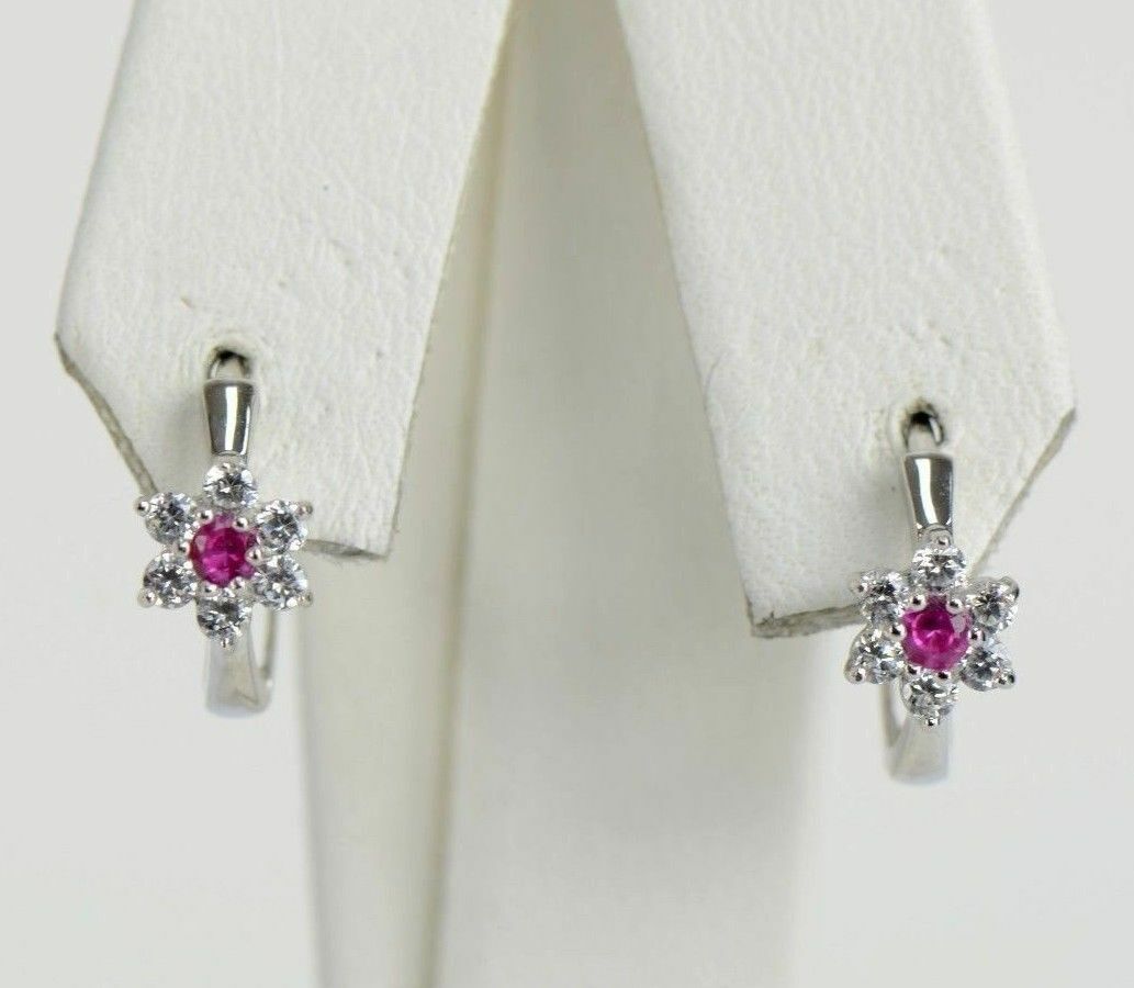 Sterling Silver 925 Flower Huggies Hoop Earring Birthstone