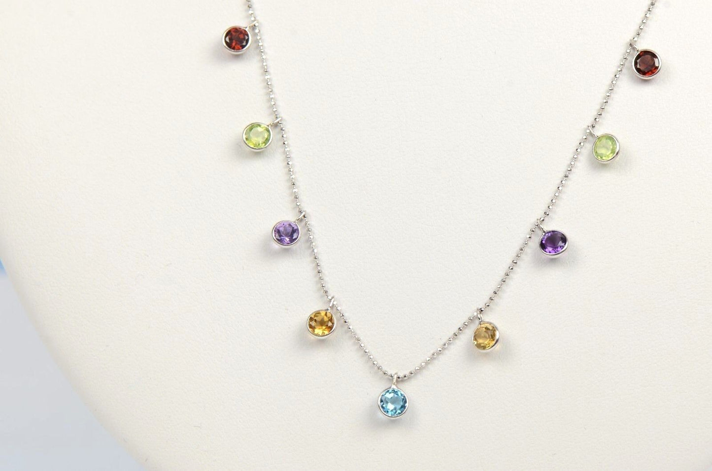 14k White Gold Round Multi-color CZ by the yard 18" Cleopatra Necklace