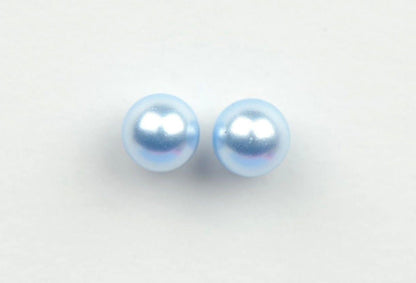 Swarovski blue Pearl Stud Earrings Crystal 925 Sterling Silver