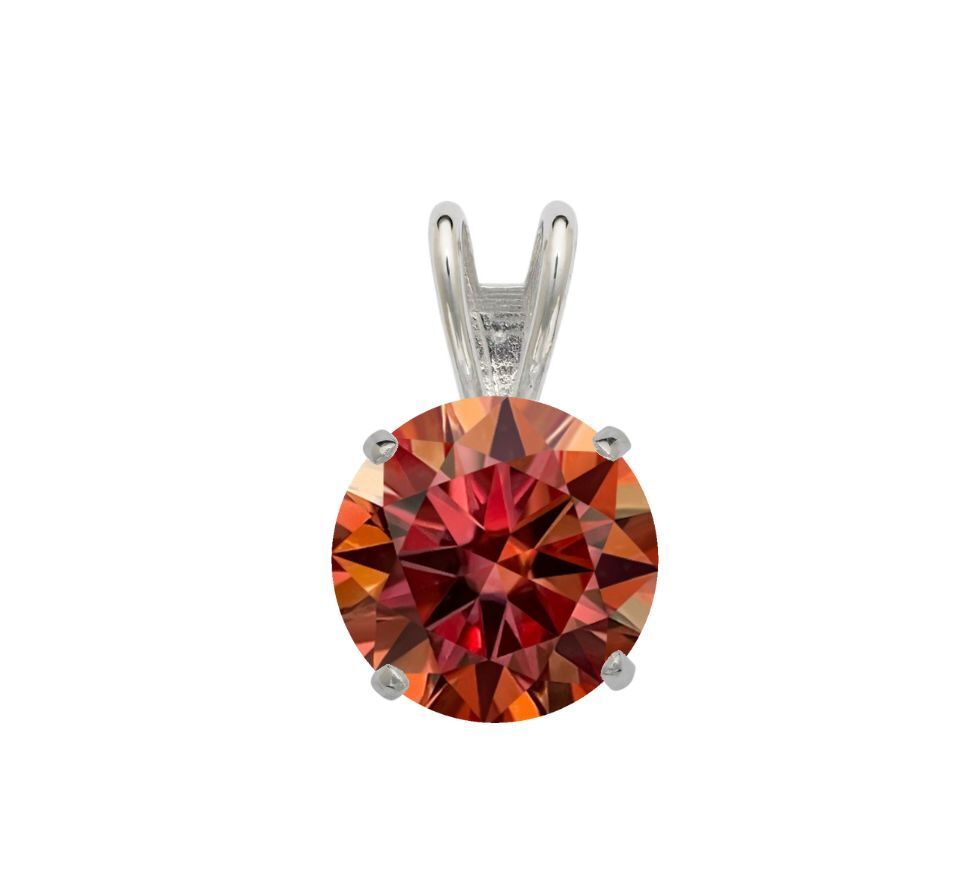 14K Gold GRA Certified D-VVS1 Round Watermelon Red Moissanite Pendant