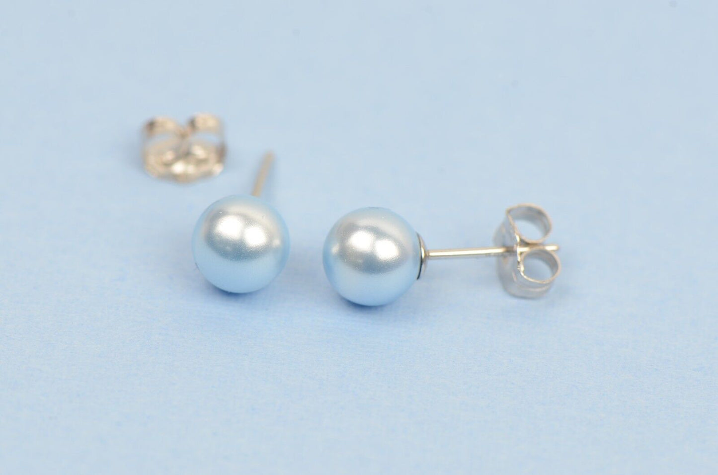 Swarovski blue Pearl Stud Earrings Crystal 925 Sterling Silver