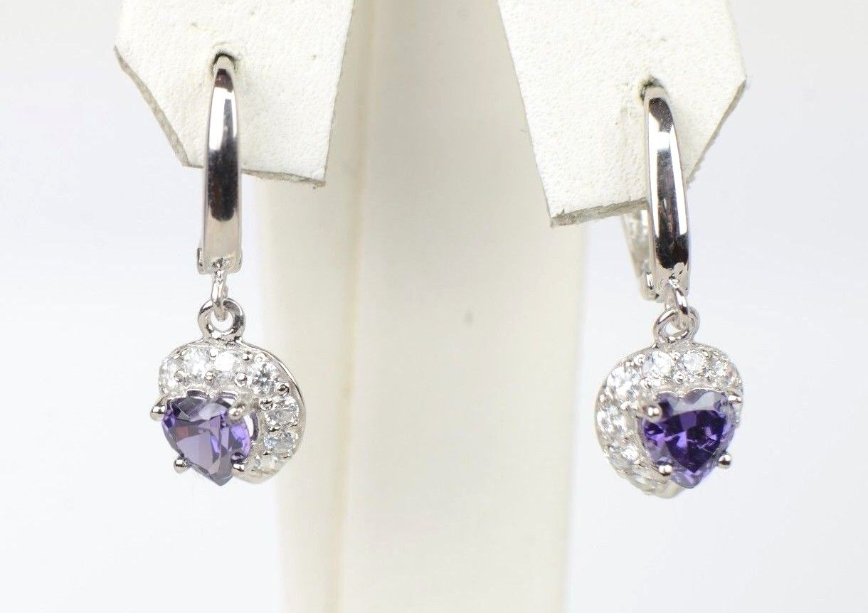 Sterling Silver Heart CZ Dangle Earrings