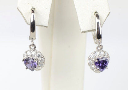 Sterling Silver Heart CZ Dangle Earrings