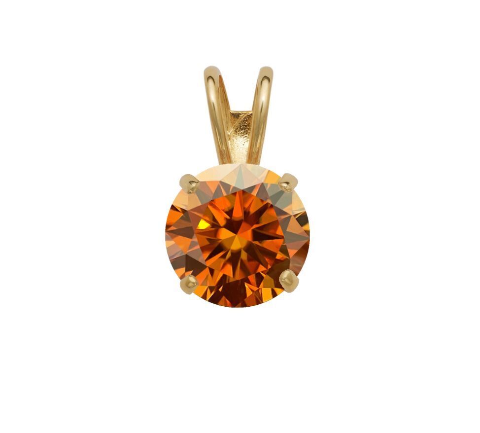 14K Gold GRA Certified D-VVS1 Round Orange Moissanite Pendant