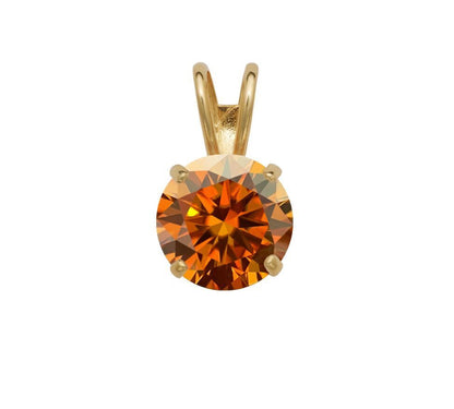 14K Gold GRA Certified D-VVS1 Round Orange Moissanite Pendant