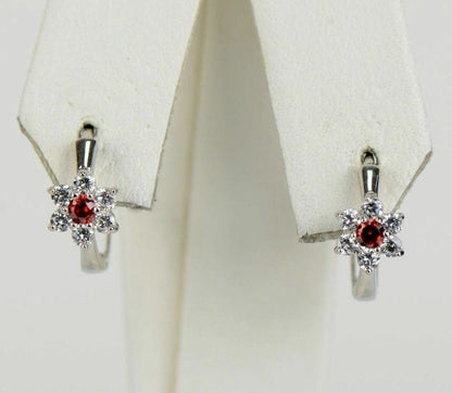 Sterling Silver 925 Flower Huggies Hoop Earring Birthstone