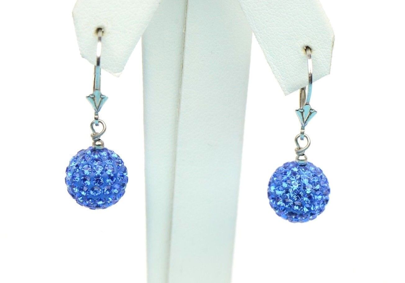 .925 Sterling Silver Sparkle Leverback Dangle Earrings w/Genuine Czech Crystals