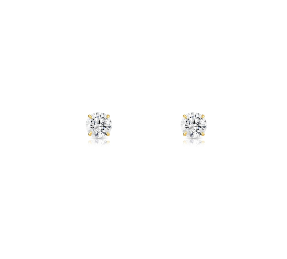 14K Solid Yellow/White Gold Round CZ Stud Earrings Basket Setting 2-10mm
