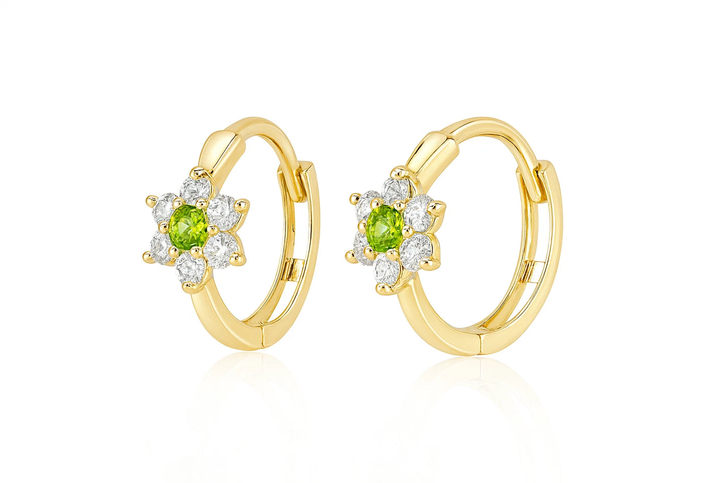 14k Yellow Gold Flower Huggies Hoop Earring Birthstone