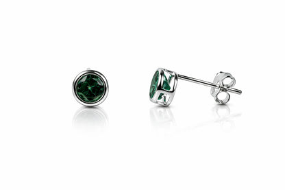 14K Round Bezel 4mm Set White Gold Birthstone Earrings