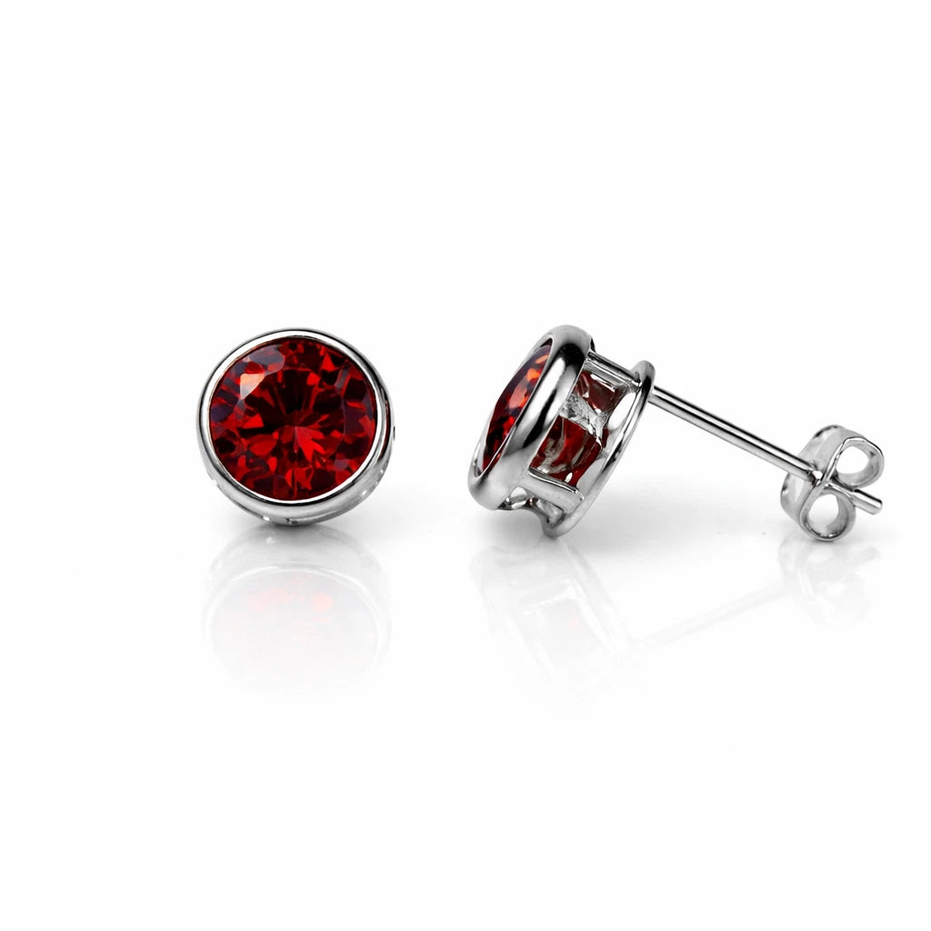 14K Round Bezel Set 6mm White Gold Birthstone Earrings
