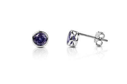 14K Round Bezel 4mm Set White Gold Birthstone Earrings