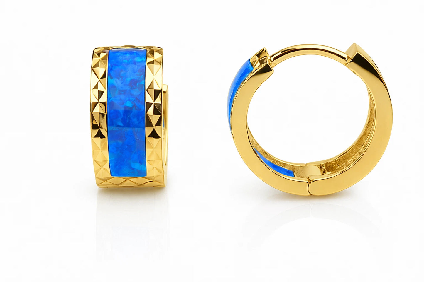 14k Yellow Gold Opal Huggie Hoop Earrings