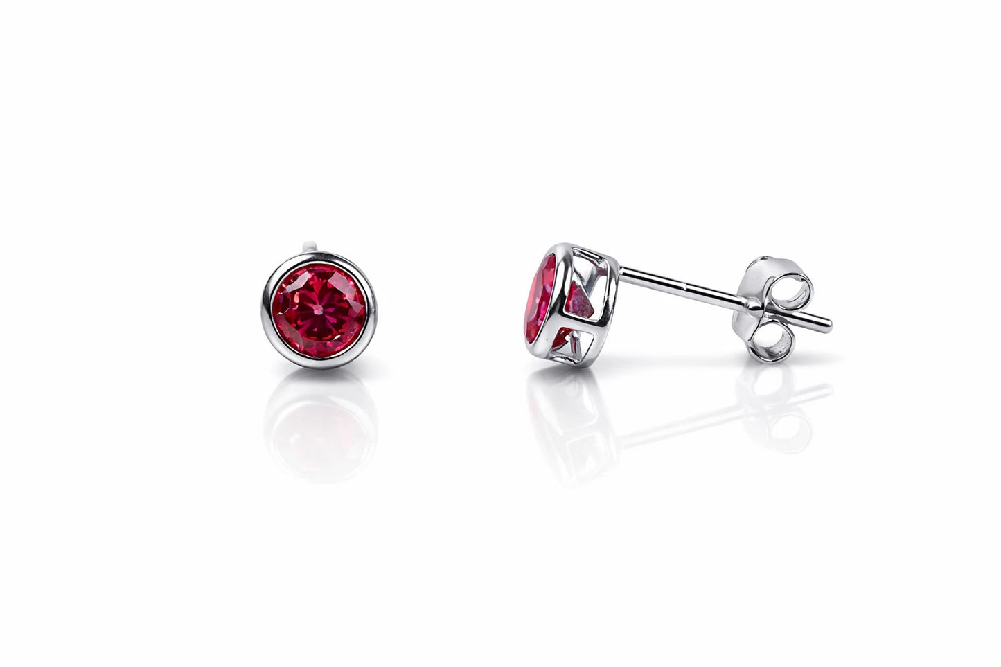 14K Round Bezel 4mm Set White Gold Birthstone Earrings