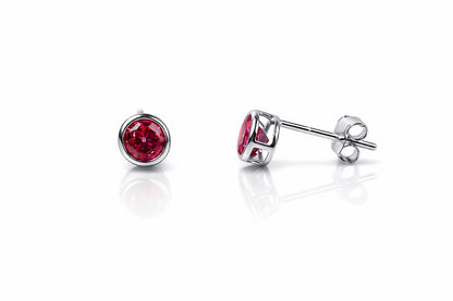 14K Round Bezel 4mm Set White Gold Birthstone Earrings