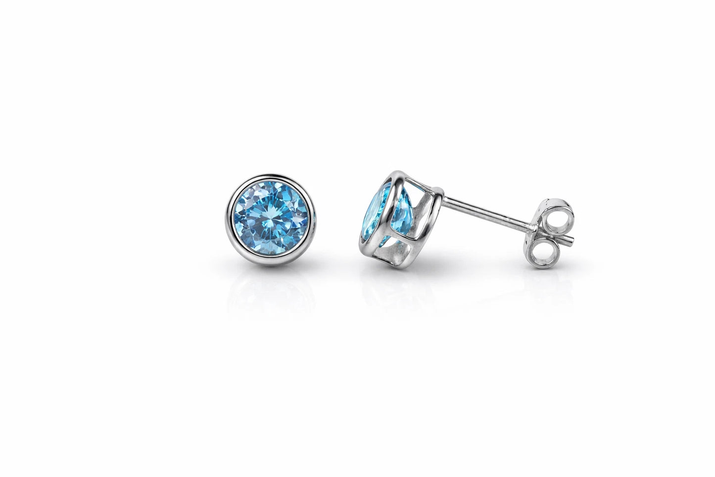 14K Round Bezel5mm Set White Gold Birthstone Earrings