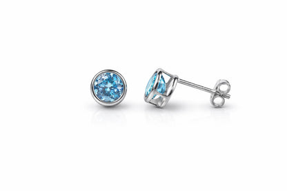 14K Round Bezel5mm Set White Gold Birthstone Earrings