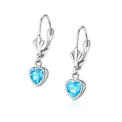 14k White Gold Dangle Bezel Heart CZ Leverback Pierced Earrings Birthstone 5x5MM