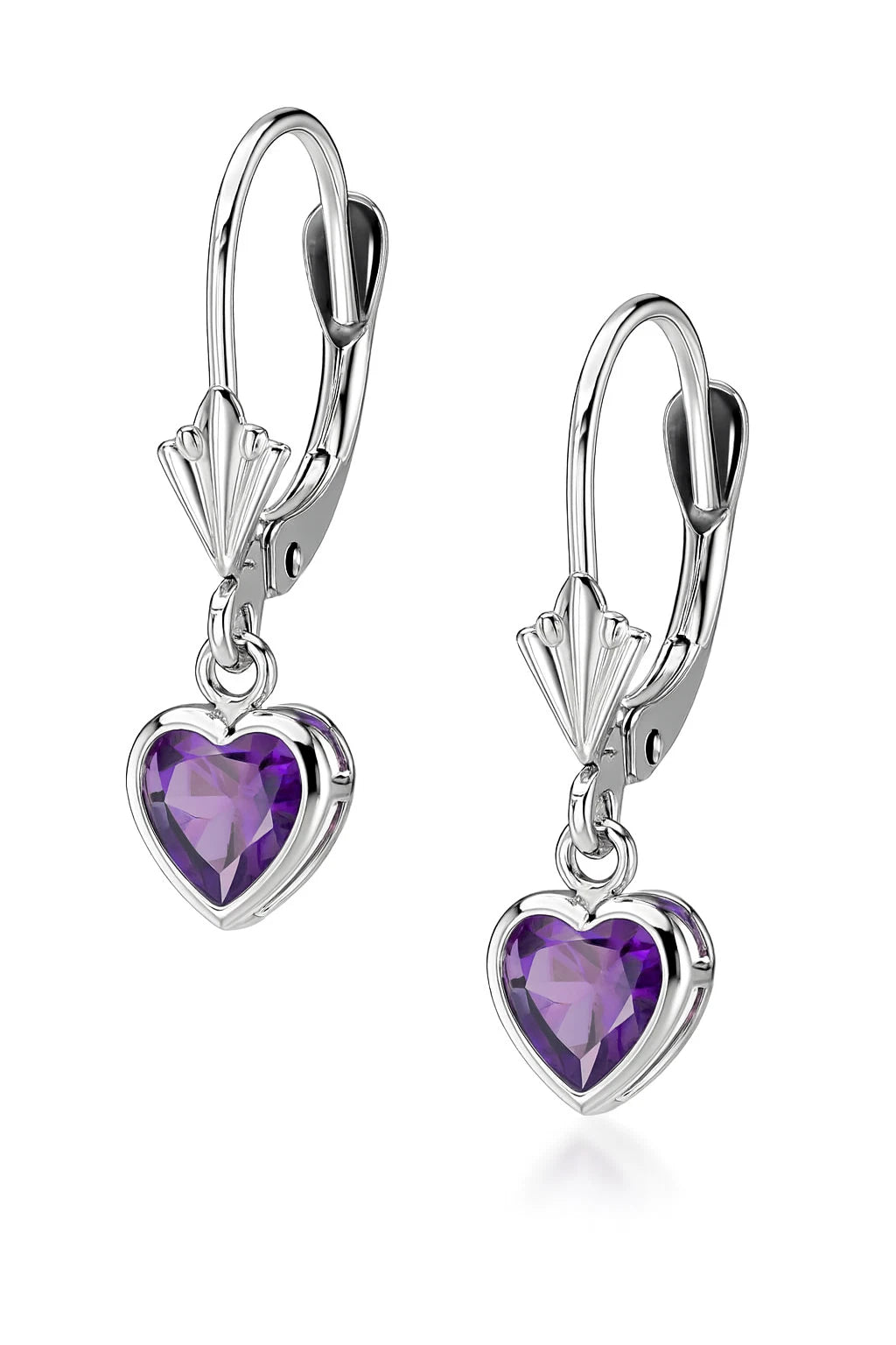 14k White Gold Dangle Bezel Heart CZ Leverback Pierced Earrings Birthstone 5x5MM