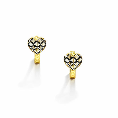 14k Two Tone Diamond Cut Gold Heart Shape Huggie Earrings