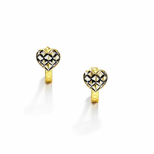 14k Two Tone Diamond Cut Gold Heart Shape Huggie Earrings