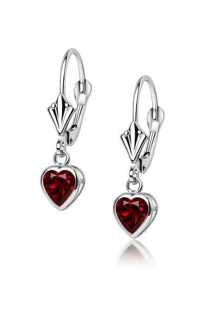 14k White Gold Dangle Bezel Heart CZ Leverback Pierced Earrings Birthstone 5x5MM