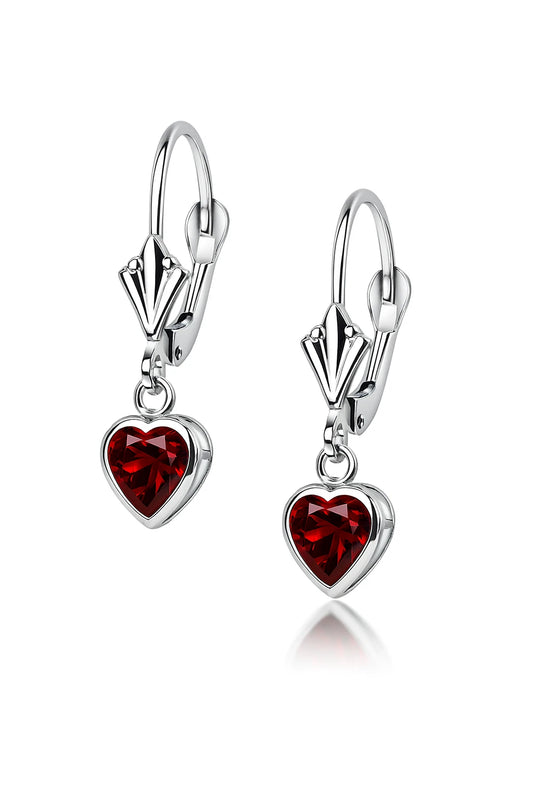 14k White Gold Dangle Bezel Heart CZ Leverback Pierced Earrings Birthstone 5x5MM