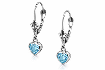 14k White Gold Dangle Bezel Heart CZ Leverback Pierced Earrings Birthstone 5x5MM