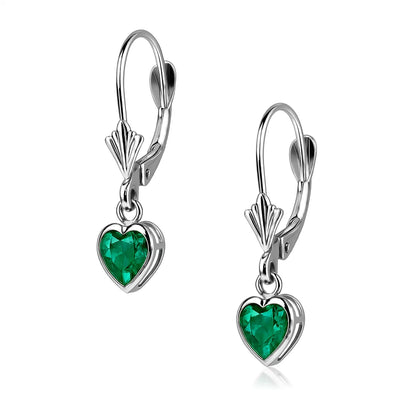 14k White Gold Dangle Bezel Heart CZ Leverback Pierced Earrings Birthstone 5x5MM