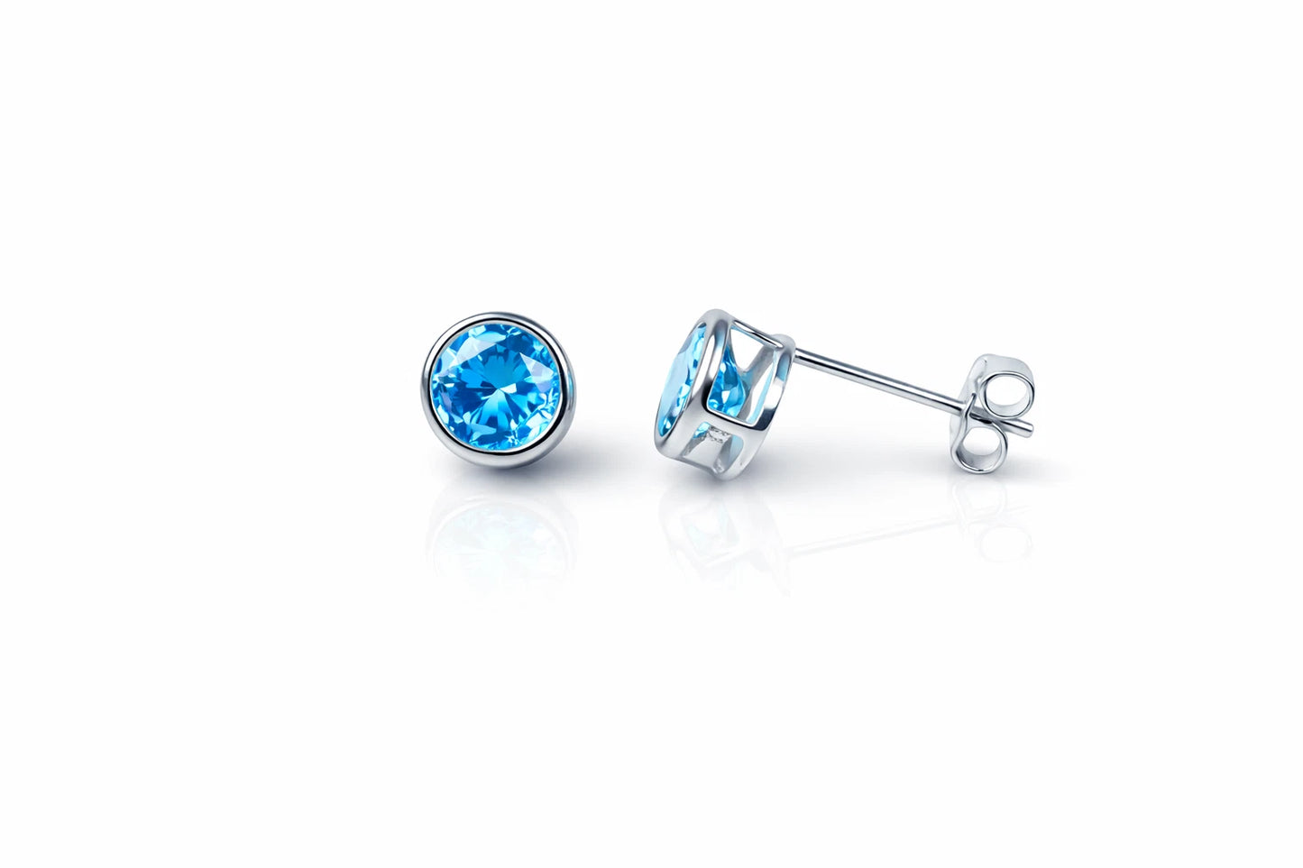 14K Round Bezel5mm Set White Gold Birthstone Earrings