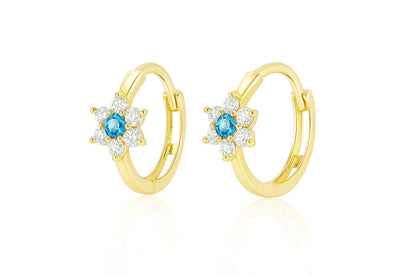 14k Yellow Gold Flower Huggies Hoop Earring Birthstone