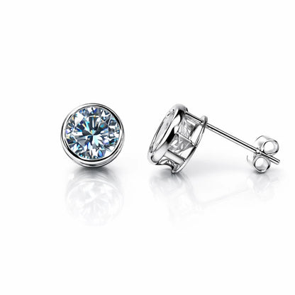 14K Round Bezel Set 6mm White Gold Birthstone Earrings