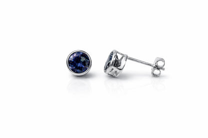 14K Round Bezel5mm Set White Gold Birthstone Earrings