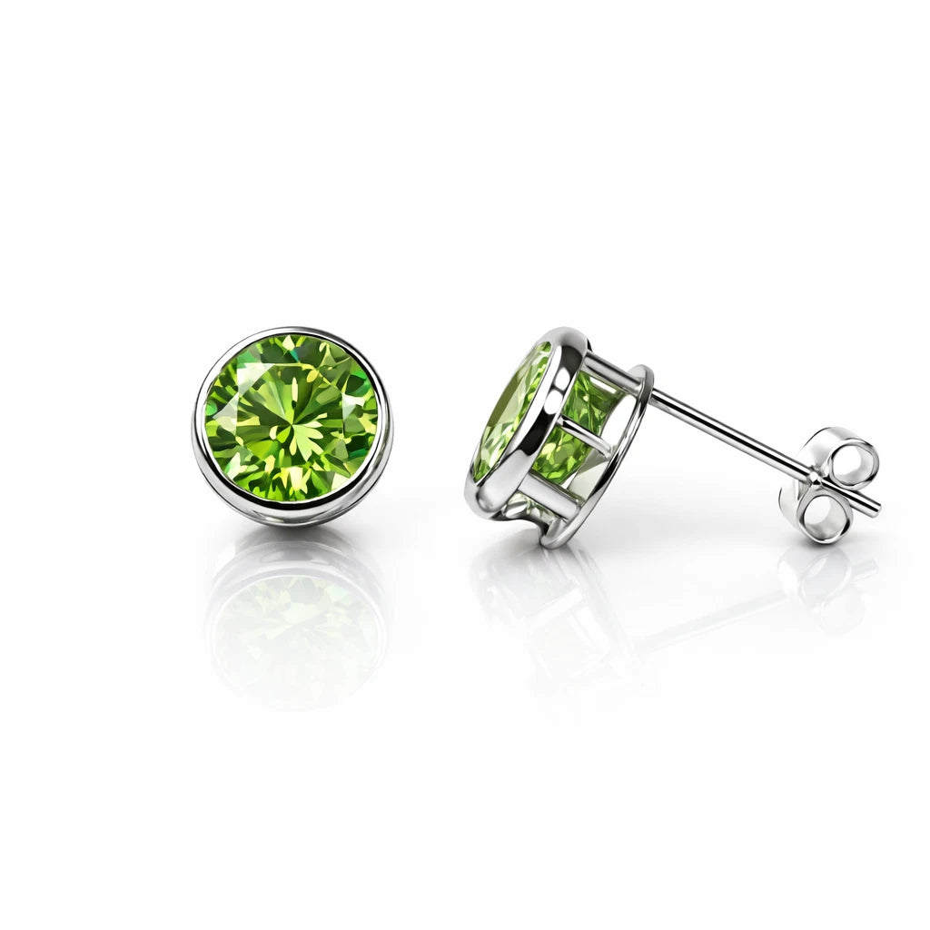 14K Round Bezel Set 6mm White Gold Birthstone Earrings