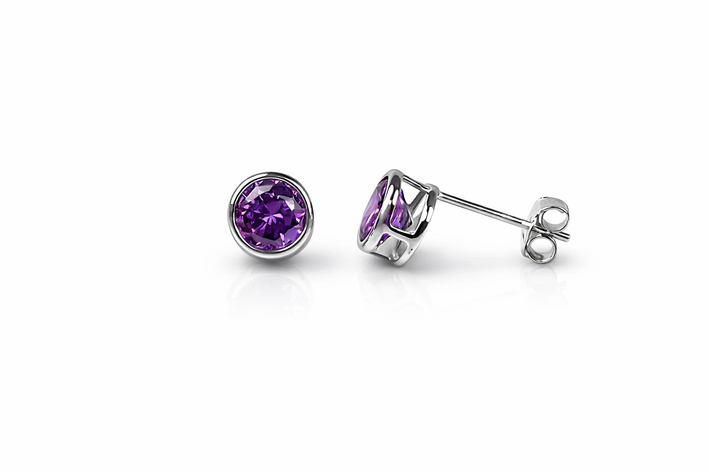 14K Round Bezel5mm Set White Gold Birthstone Earrings