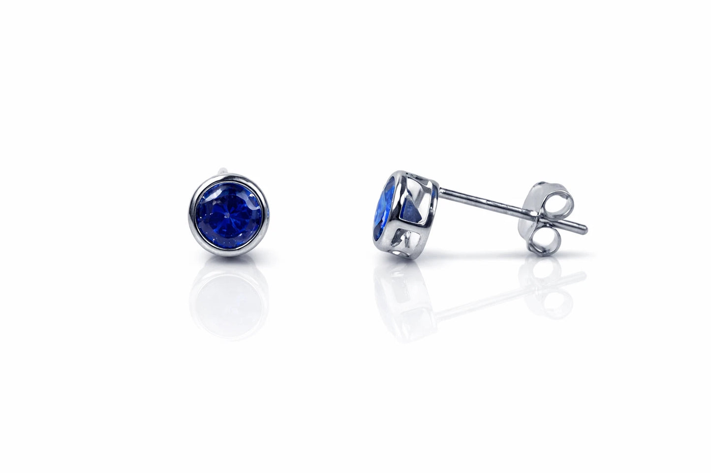 14K Round Bezel 4mm Set White Gold Birthstone Earrings