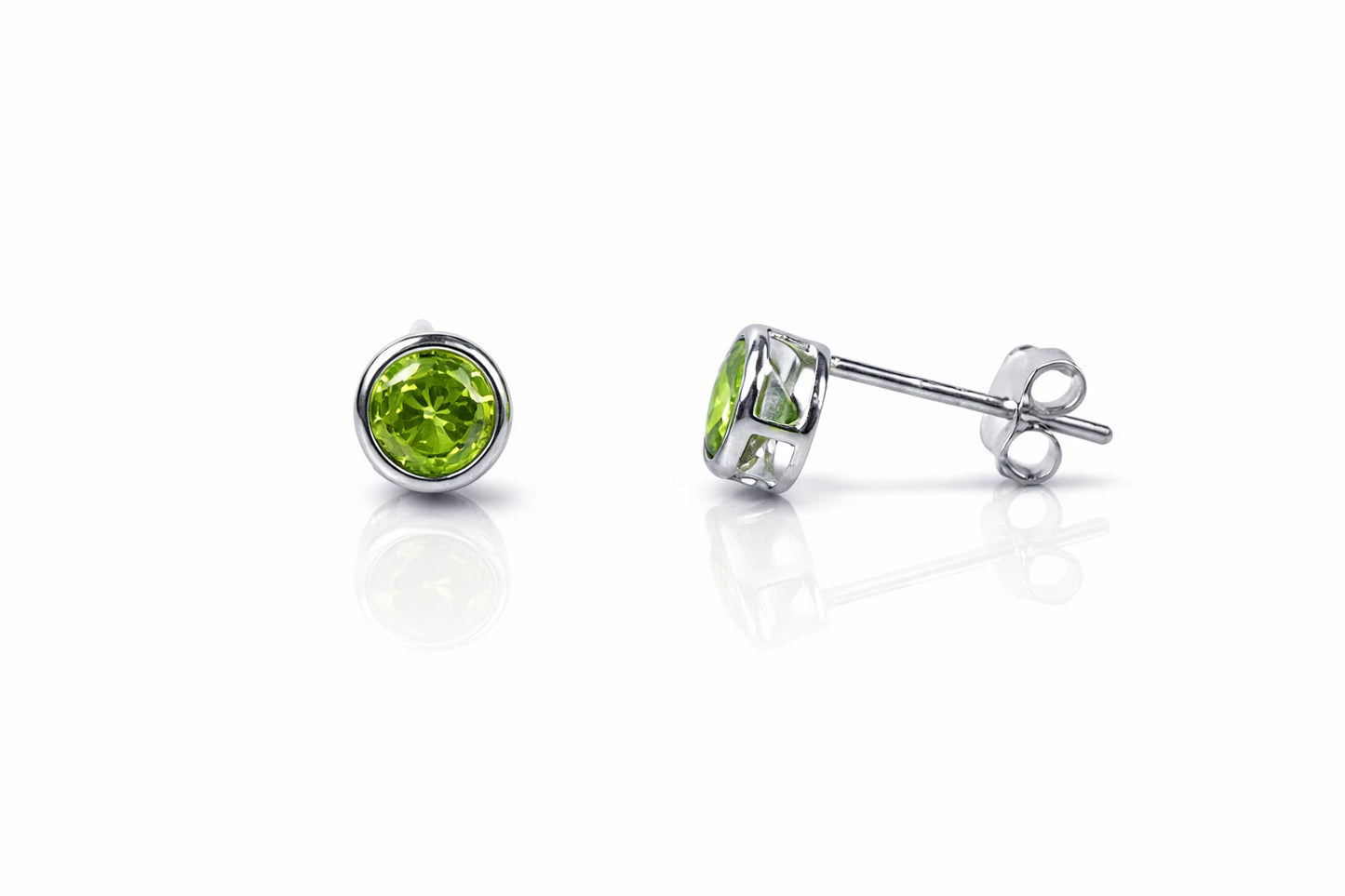 14K Round Bezel 4mm Set White Gold Birthstone Earrings